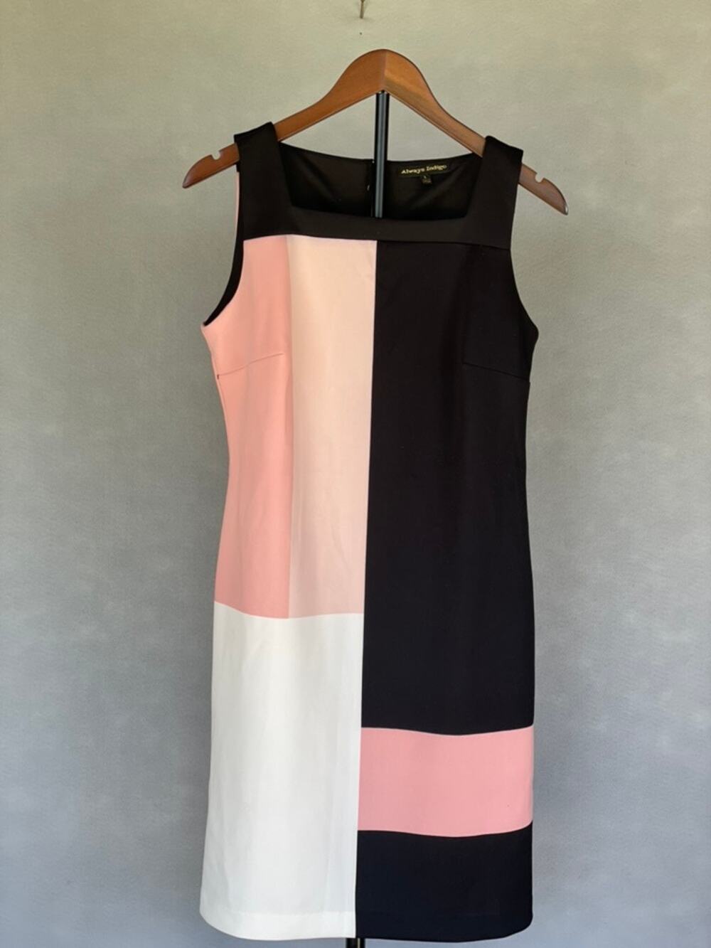 Always Indigo Geometric Colorblock Sheath Dress Black Pink Sleeveless Size  [L]